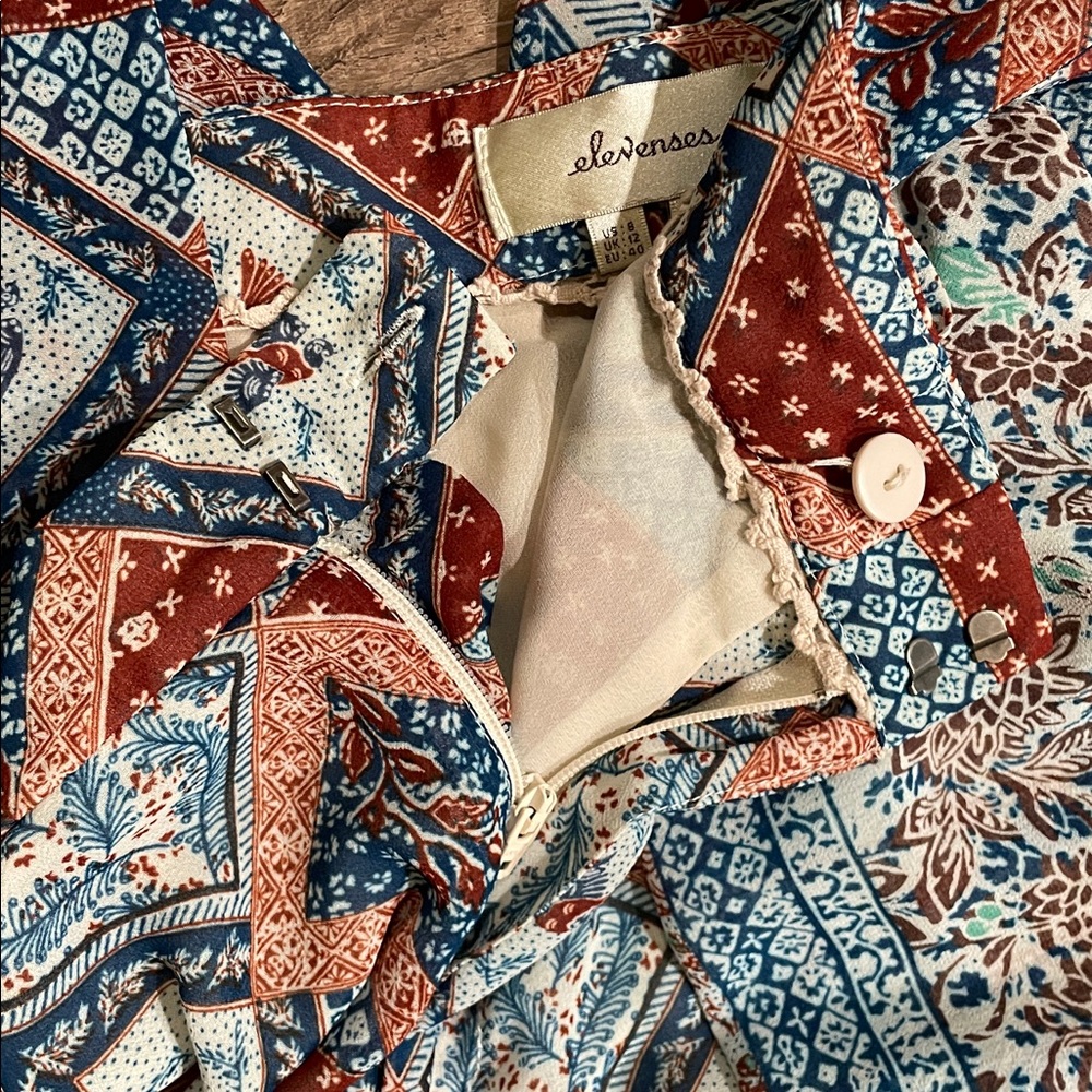 Anthropologie Elevenses Seaflower Patterned Flowy Wide Leg Low Rise Pant - Picture 8 of 16